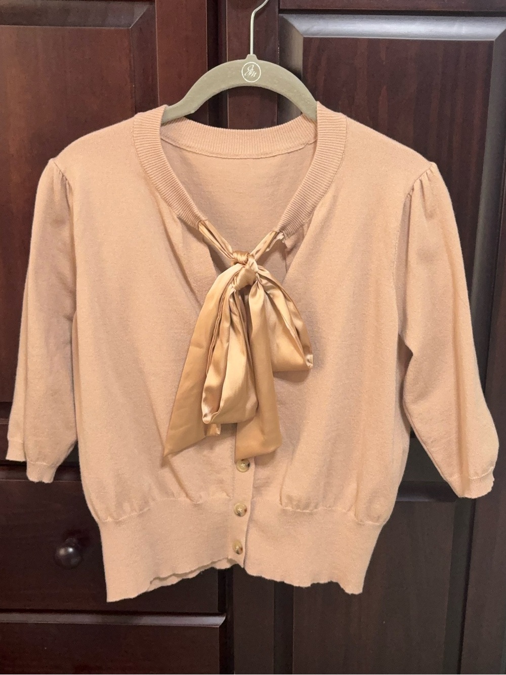 Bow Tie Short Sleeve Cardigan Sweater - Picture 5 of 8